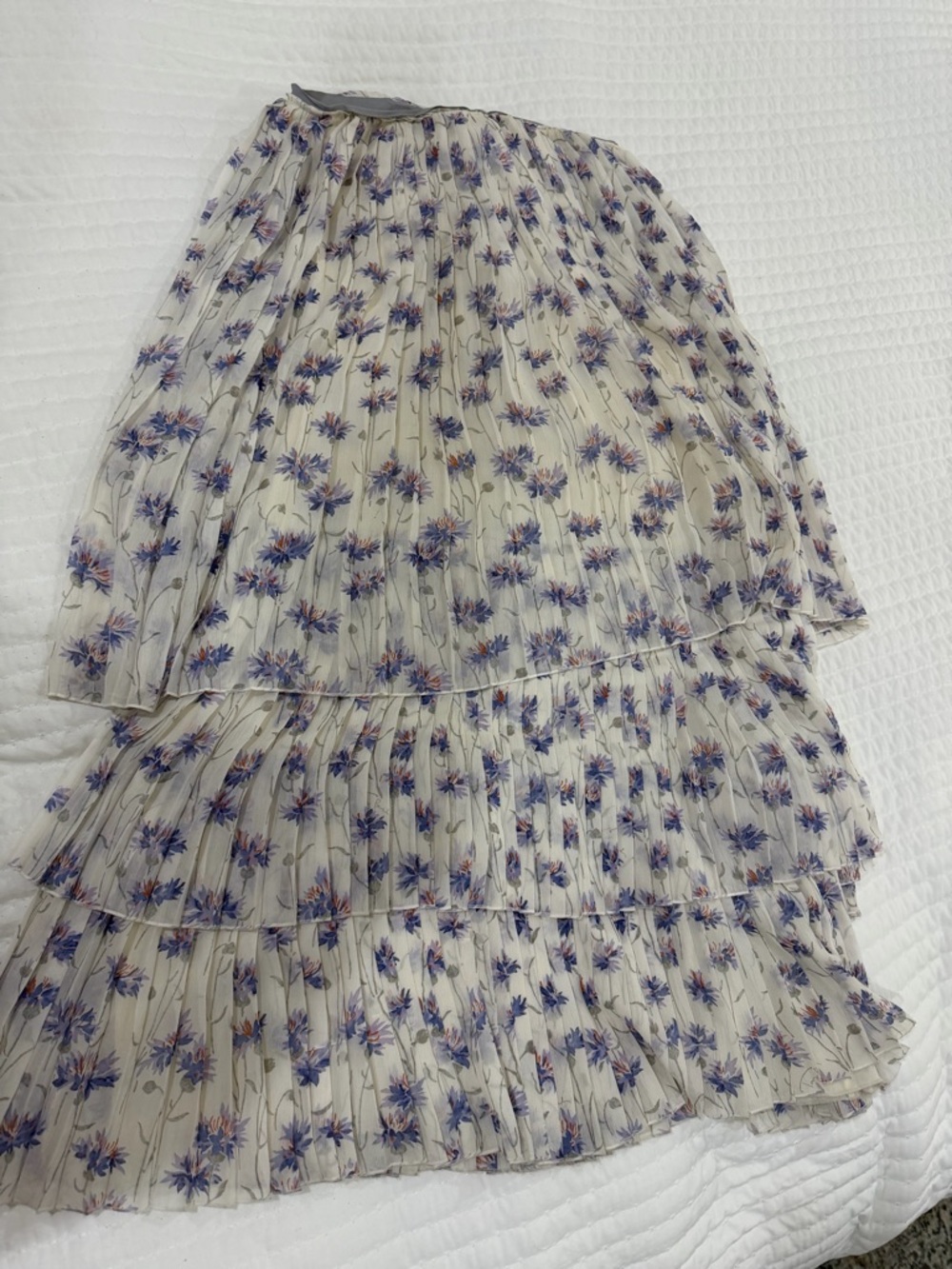 Tory Burch Ivory Maxi Skirt with Blue and Pink Floral Print
